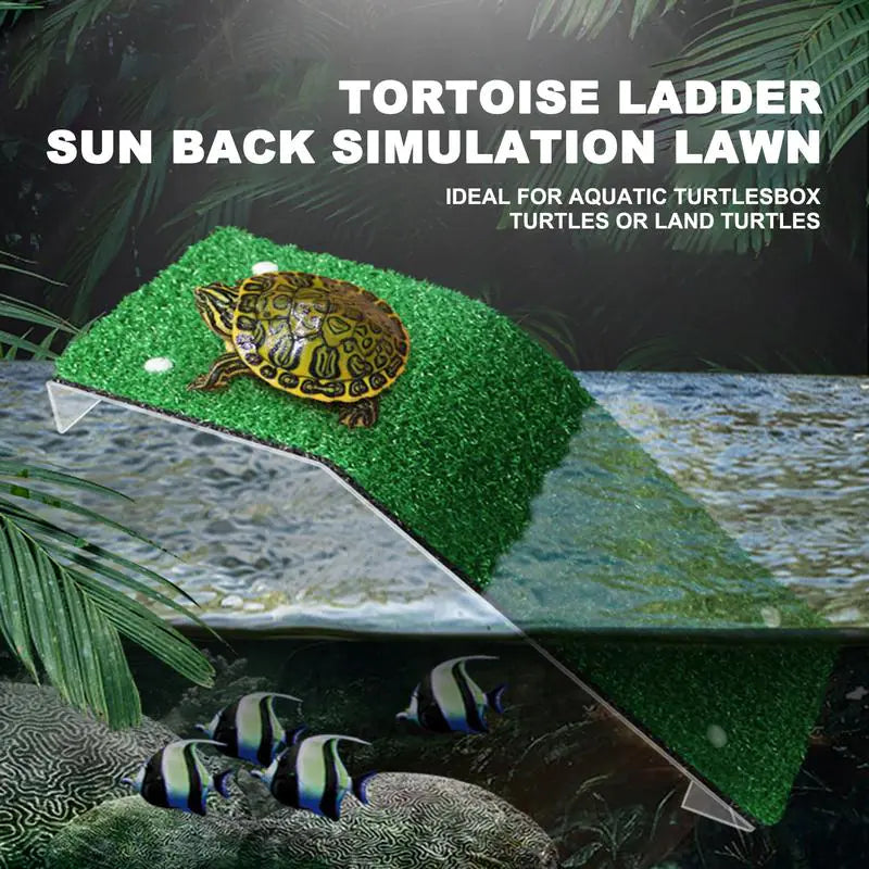 Reptile Climbing Turtle Basking Platform with Grass Ramp