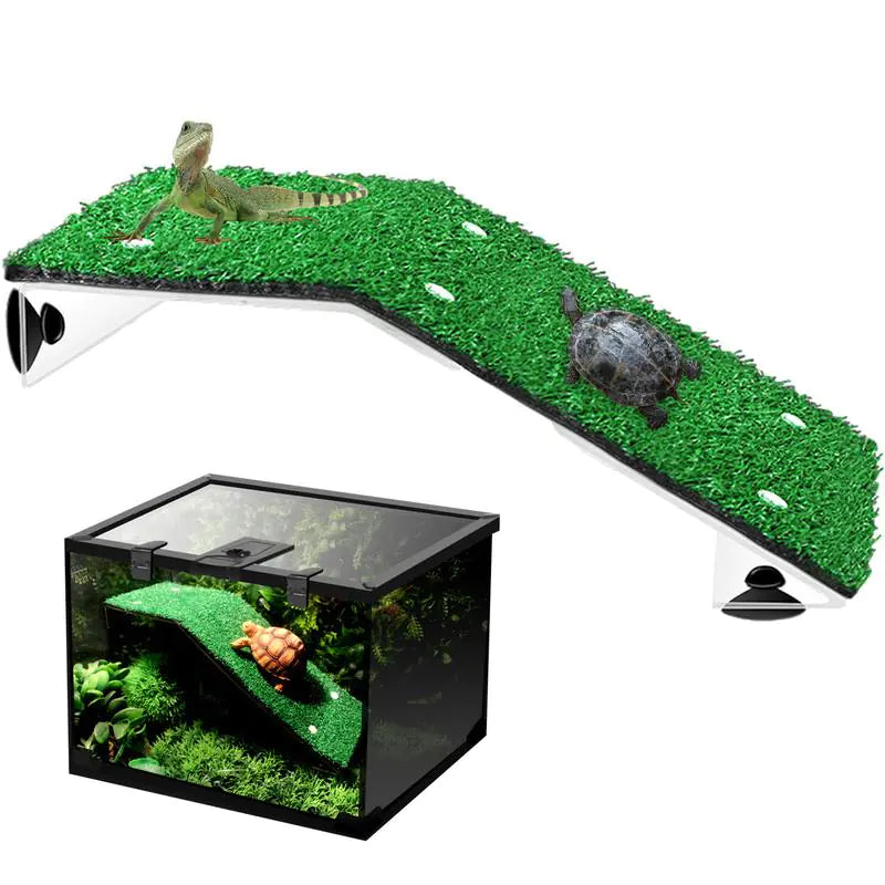 Reptile Climbing Turtle Basking Platform with Grass Ramp
