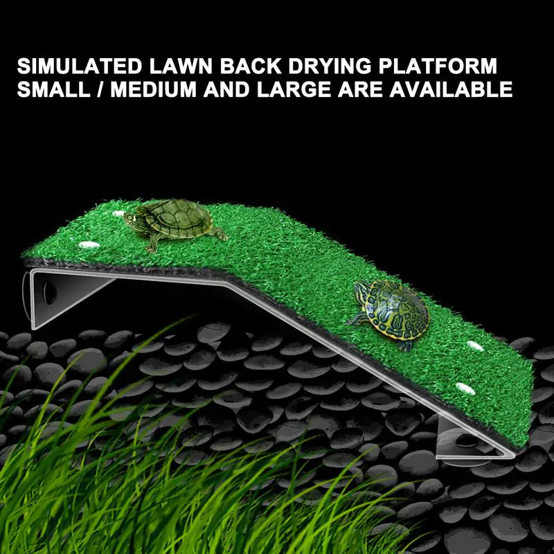 Reptile Climbing Turtle Basking Platform with Grass Ramp